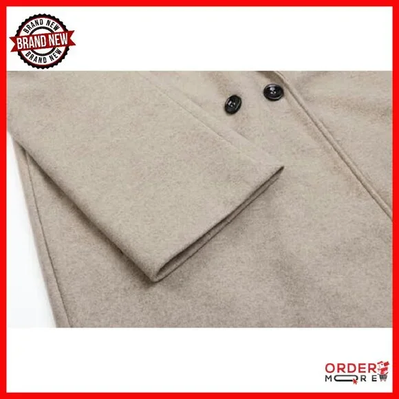 Oversized Wool Blend Trench Coat Midi Length Notched Collar - Picture 6 of 8